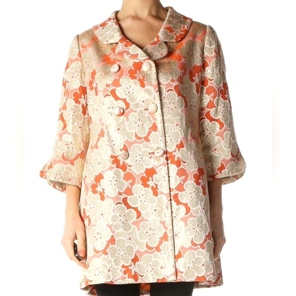 Banana Republic Vintage Silk Brocade Trench MP Petite Medium Floral Metallic